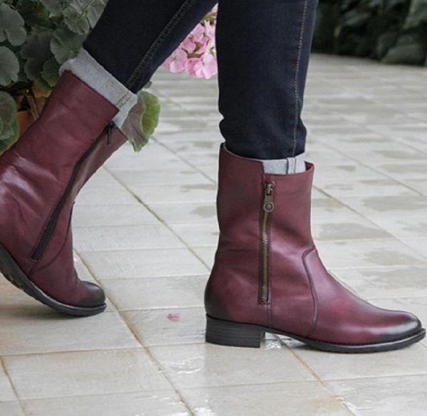 

boots women booties pu leather western ankle autumn winter low heels vintage ladies platform punk big size shoes, Black