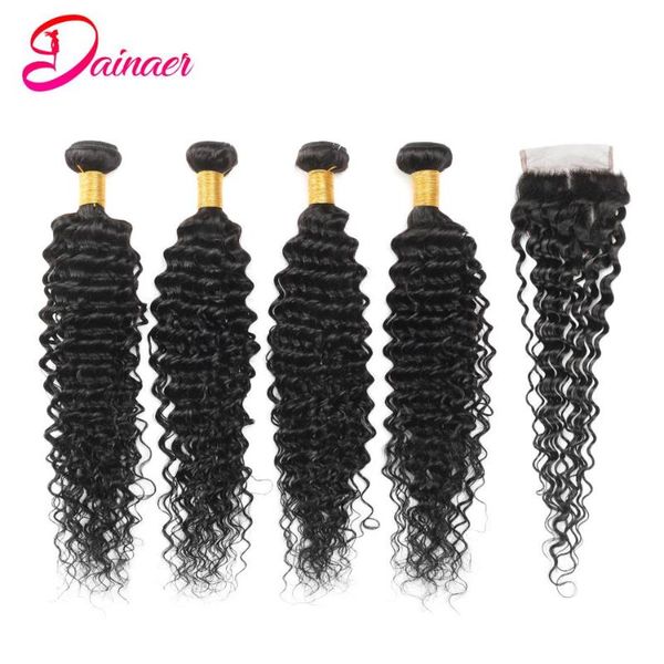 

human hair bulks peruvian weave 4 bundles with 4Ã4 lace closure deep curly remy, Black