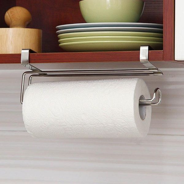 

stainless steel paper towel rack toilet roll holder bathroom storage racks kitchen tissue cabinet door back hanging hooks & rails