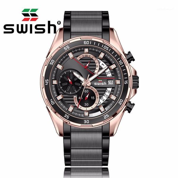 

wristwatches swish rose gold calendar watch quartz 2021 brand men luxury business waterproof chronograph casual sports military watches uhre, Slivery;brown