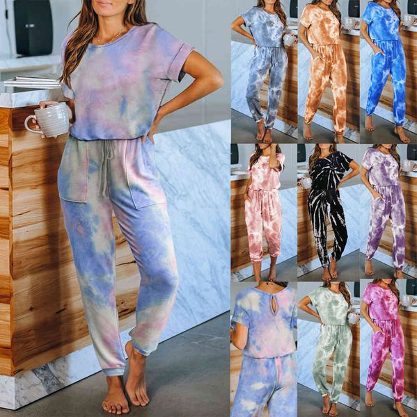 

women's sleepwear 2021 home suit tie dye printed pajamas, Black;red