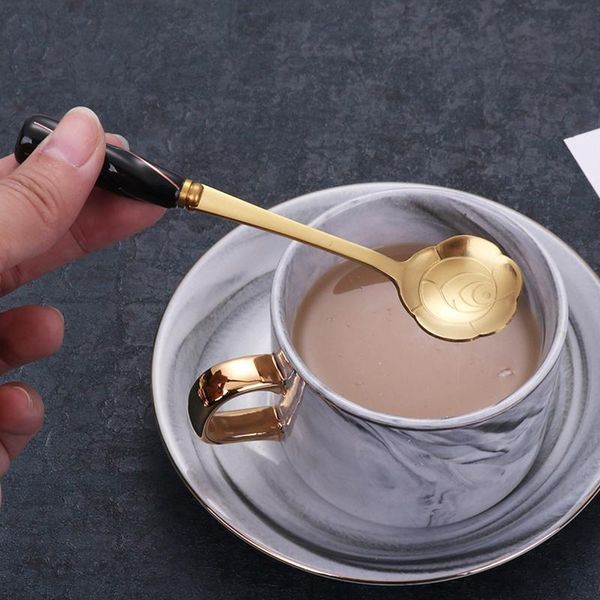 

spoons stainless steel coffee stirring spoon with ceramic handle golden flower