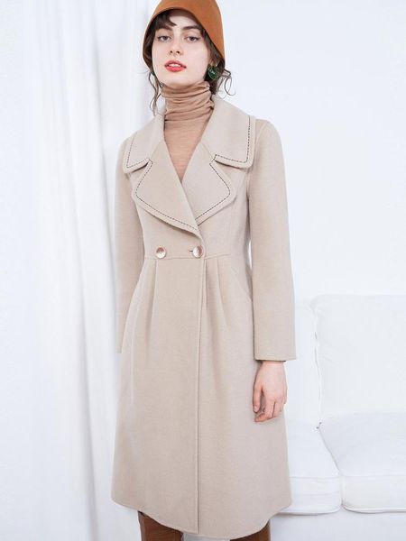 

women's wool & blends clothing 2021 winter slim double breasted coat collar, Black