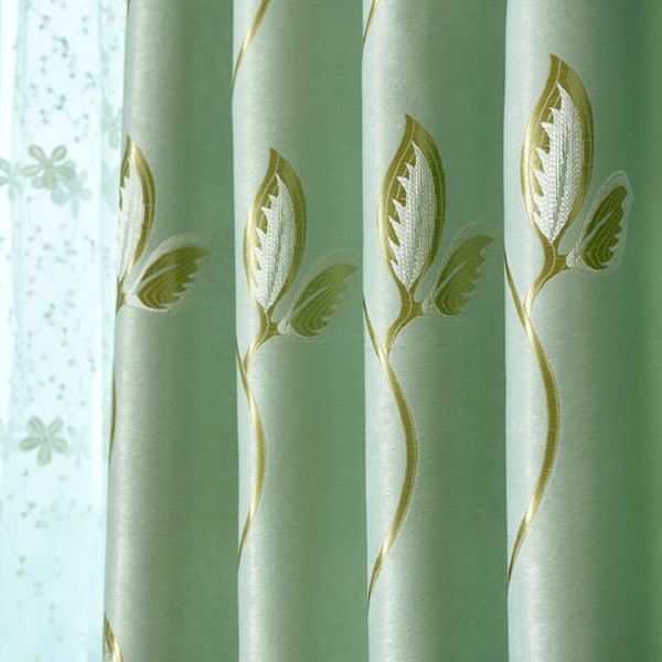 

curtain & drapes pastoral modern minimalist leaf printing cationic jacquard three-dimensional flower curtains for living room bedroom