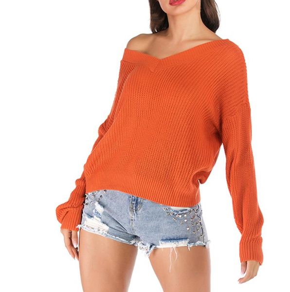 

women's sweaters sweater women pullover solid knitted long sleeve v-neck short blouse sueter mujer invierno 2021 #50, White;black