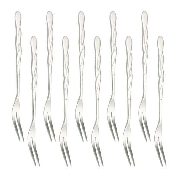 

forks 10pcs stainless steel fruit picks two prongs dessert fork salad party supplies for el ktv bar (silver)