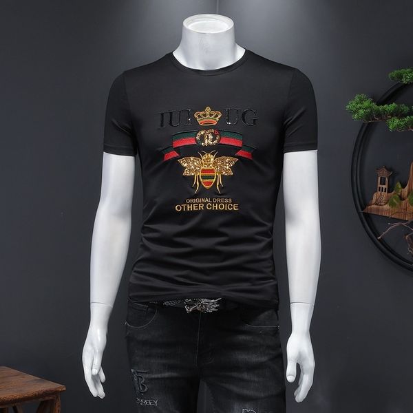 

fashion t shirts 2021 summer men's mercerized cotton round neck short sleeve casual bee embroidery, White;black