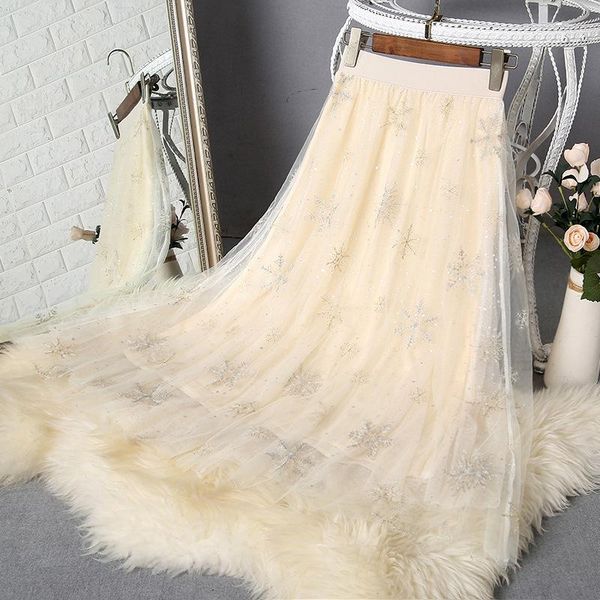 

skirts 2021 spring summer korean elastic high waist slimming casual all-match sweet women a-line mesh long skirt tide, Black
