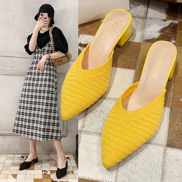 

sandals 2022 knit mesh summer women's slippers solid shallow outside casual women shoes zapatos de mujer slippe, Black