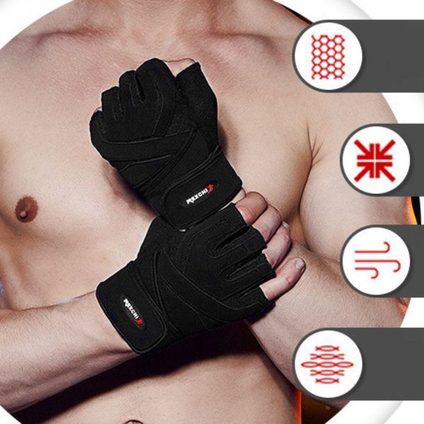 

sports gloves half-finger men's pressure fitness wrist guard weightlifting dumbbells exercise non-slip high quality, Black
