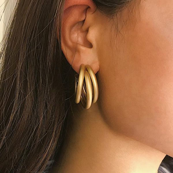 

hoop & huggie three-layer big circles round earrings for women fashion gold silver color korean statement accessories brincos, Golden;silver