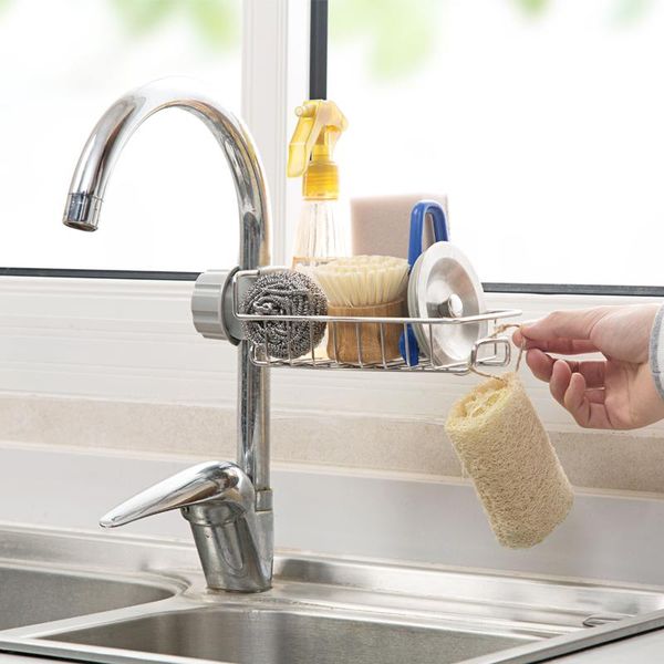 

hooks & rails lmetjma stainless steel sink faucet sponge holder kitchen towel drain rack bathroom soap brush storage kc0262