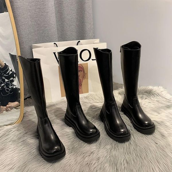 

boots chivalry women 2021 fashion autumn and winter british style tall, thin versatile, small, knee length, Black