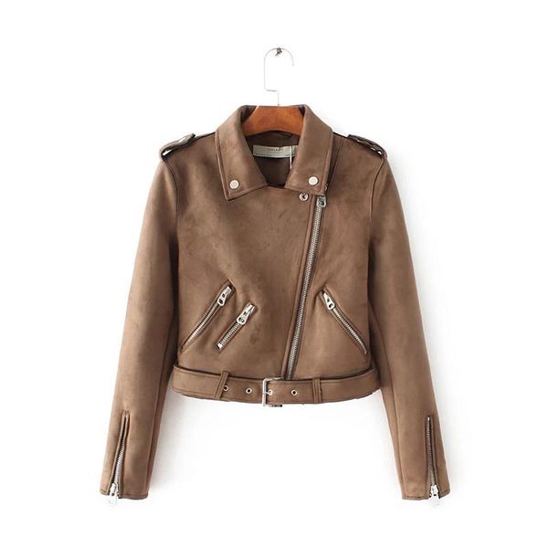 

autumn spring faux leather women's motorcycle jacket female casual solid biker turn down collar slim short pu coat &, Black