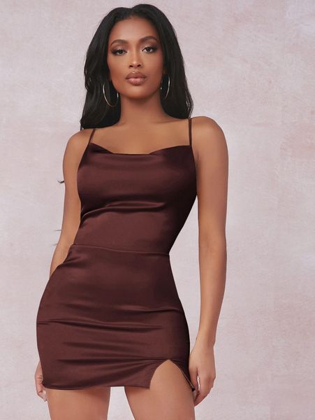 

sxy split detail satin cami bodycon dress n0of#, Black;gray