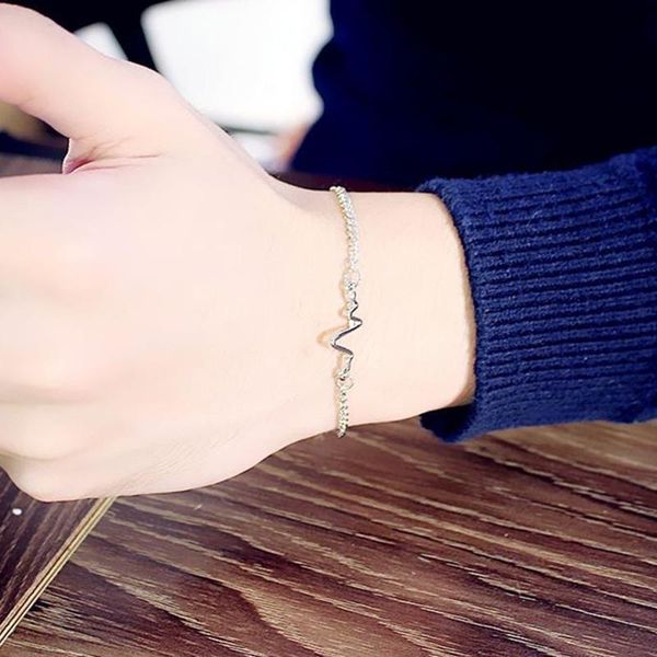 

charm bracelets women ecg shape pendant bracelet exquisite alloy hypoallergenic adjustable female decorative accessory ea, Golden;silver