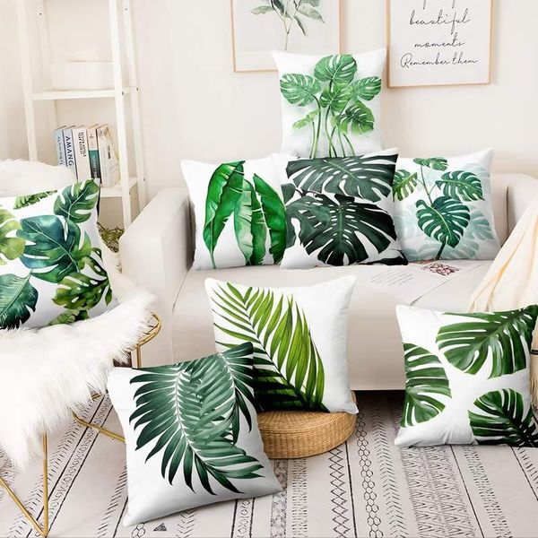 

green palm leaf printed pillowcase warm cushion decorative pillows home pillow decoration sofa throw almofada luxo 17 cushion/decorative