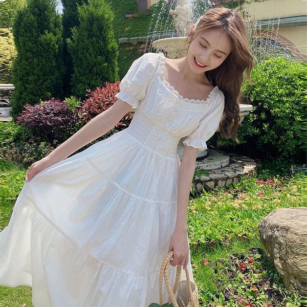 

casual dresses qweek puff sleeve dress women summer sundress vintage purple elegant wrap ruched kawaii for holiday ladies party mori girl, Black;gray