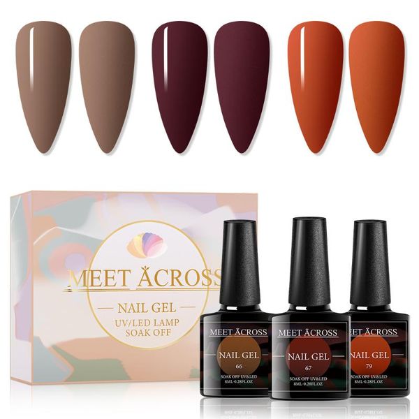 

nail art kits meet across 3pcs/lot color gel polish set semi permanent uv led varnish soak off lacquer base coat