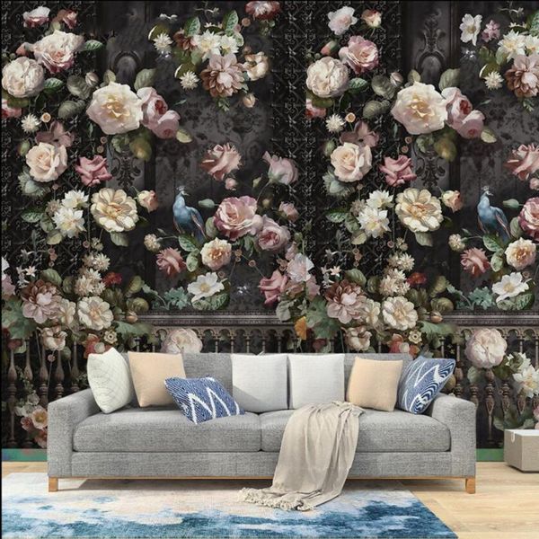 

wallpapers drop custom 3d wallpaper mural european retro hand-painted rose flower living room bedroom background wall paper