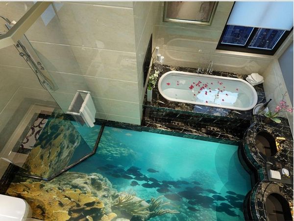 

waterproof floor beach murals in wall stickers ocean fish custom po self-adhesive 3d wallpapers