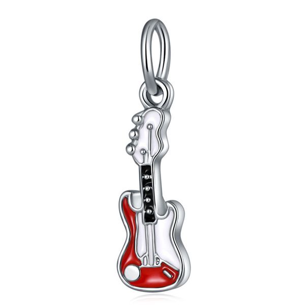

1pcs cute guitar pendant diy beads adapting to original pandora charm bracelet ladies jewelry making gifts, Silver