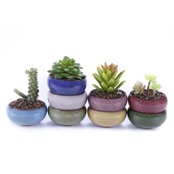 8 pçs potes de cerâmica suculenta tamanho mini 6 * 6 * 3,3 cm prático vaso de jardim redondo respirável plantadores para desktop doméstico plantas suculentas vaso de flores suprimentos de jardim