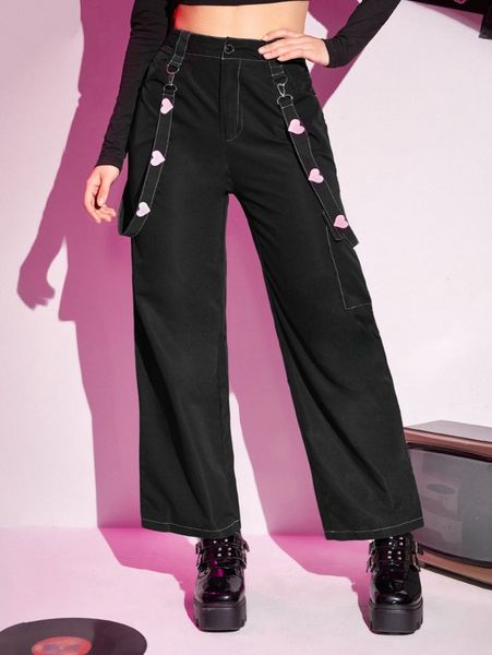 

romwe heart print overall pants p6he#, Black;white