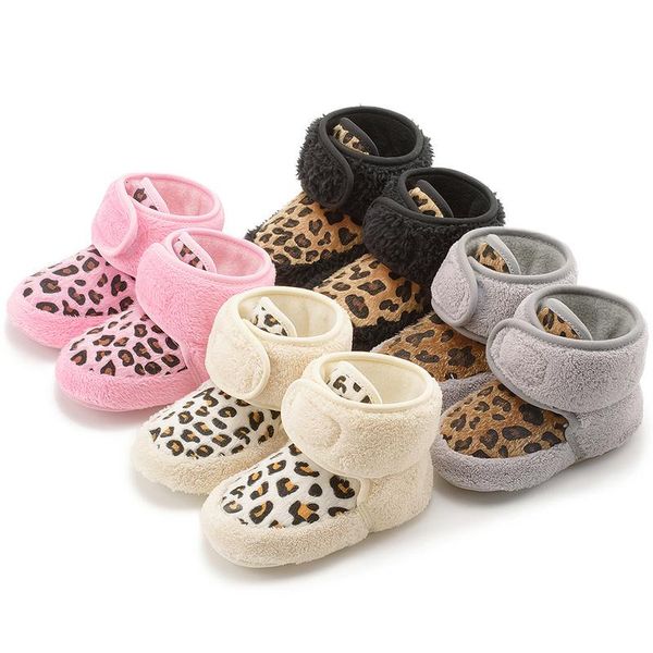 

born baby booties leopard winter fluff cotton anti-slip first walkers infant boy girl crib shoes toddler snow boots
