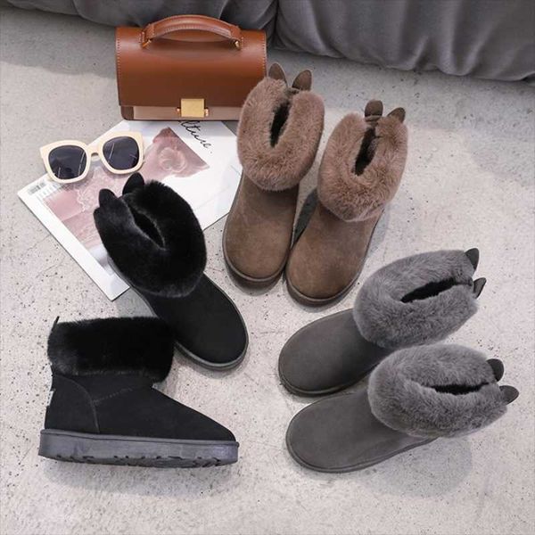 

boots 2021 women winter snow female duantong warm lace flat with shoes tide botas mujer, Black