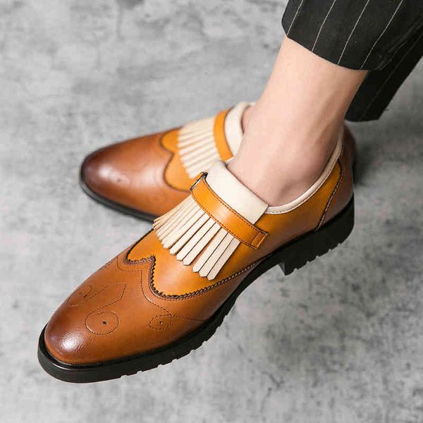 

dress shoes england men pointed toe california autumn oxfords leather platform tassel for wedding, Black