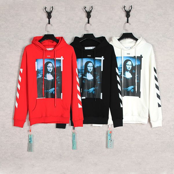 

brand quality fashion off high white new mona lisa arrstyle loose casual men's and women's hoodie, Black