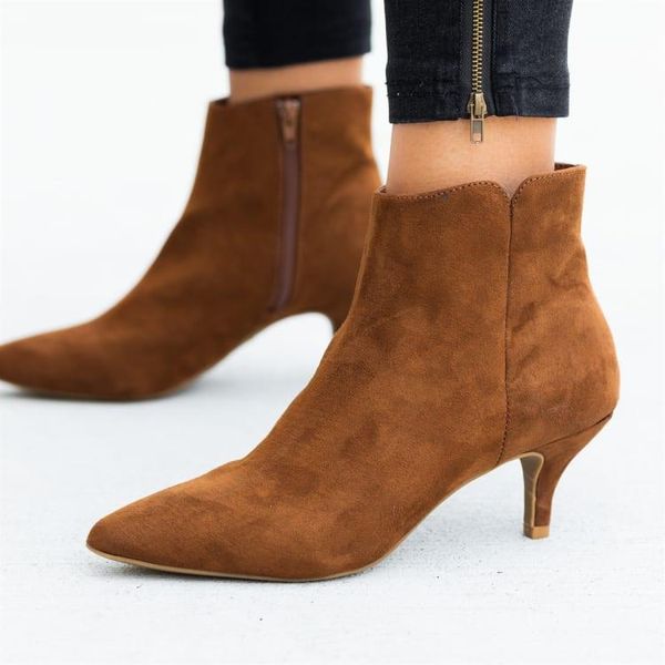 

boots vogue women short thin heel ankle suede shoes fashion pu leather for winter leopard pointed toe, Black