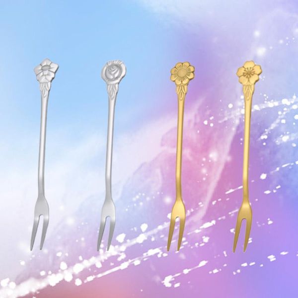 

4pcs stainless steel two tooth dessert forks fruit fork