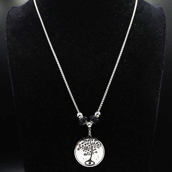 

pendant necklaces bead stainless steel necklace women tree of life eye silver color long jewerly cadenas mujer n19624