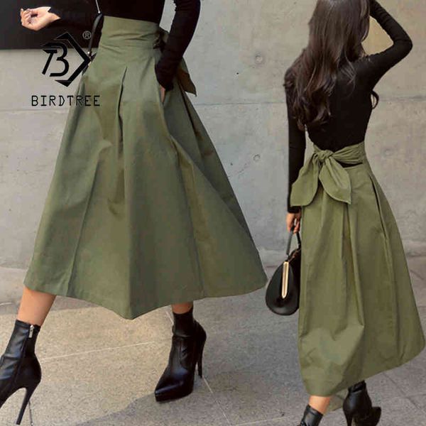

bowtie long skirts women's solid maxi skirt for vintage elastic high waist midi skirt spring summer b12601x 210419, Black