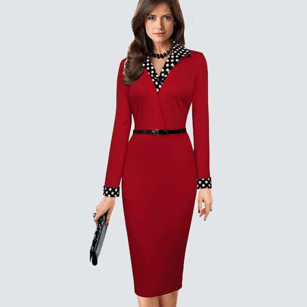 

dresses women vintage black patchwork dots belted bodycon casual wear to work office business sheath pencil hb334, Black;gray