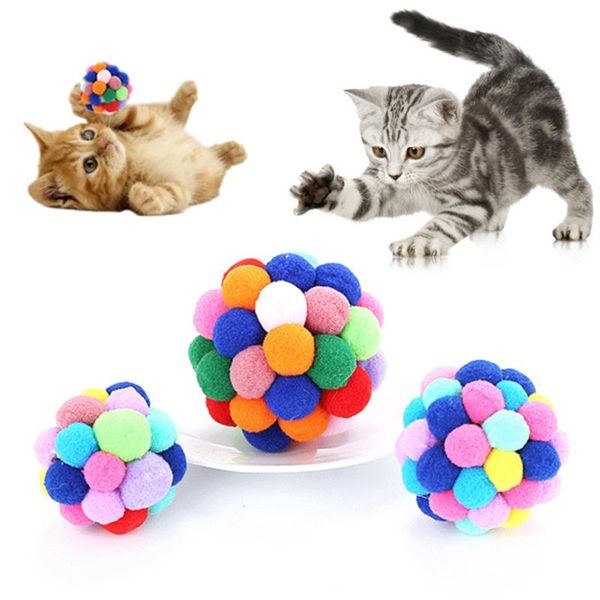 

cat toys pet toy ball colorful handmade bells bouncy supplies christmas kitten cats plush interactive
