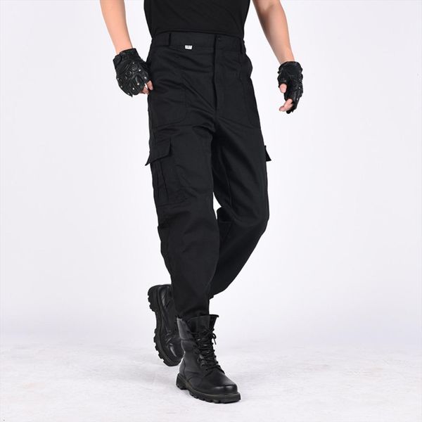 

autumn training long cargo multi women pants pockets solid color straight trousers male tactical hunting sports fishing, Black