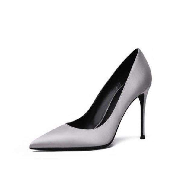 

dress shoes classic women pumps silver satin pointed toe platform 10cm thin high heels party ladies wedding, Black