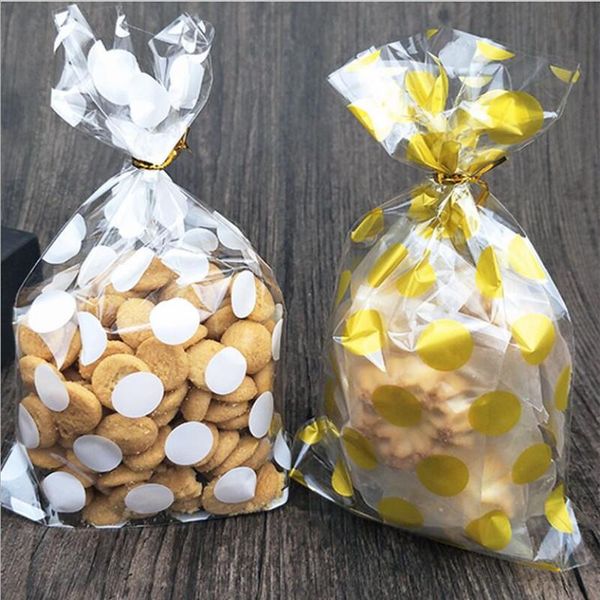

gift wrap 50pcs gold white dots candy bag packaging plastic sweets bags transparent cookie birthday wedding party