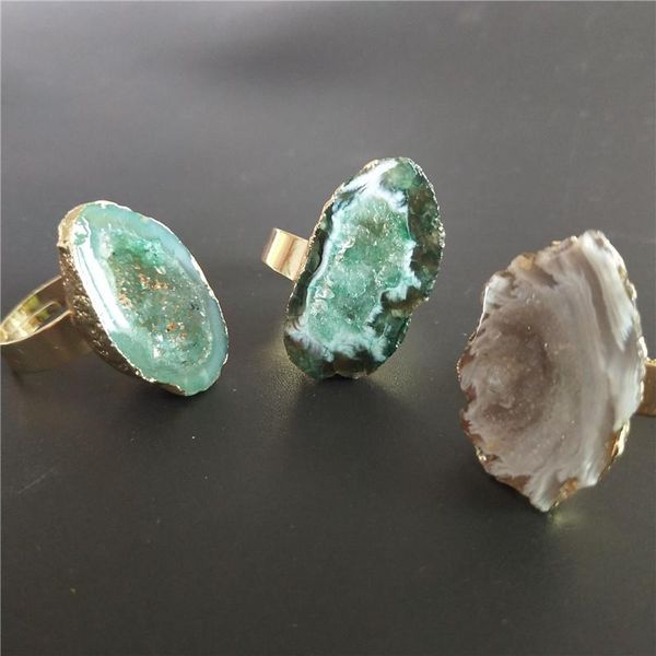 

cluster rings natural druzy stone ring for women jewelry gift drusy woman wedding engagement, Golden;silver