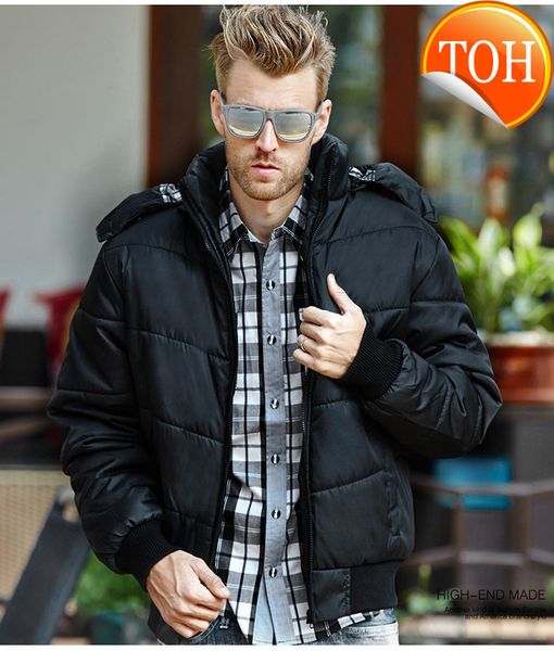 

jacket winter men men's down detachable and thickened hooded cotton padded for middle-aged young people, Black