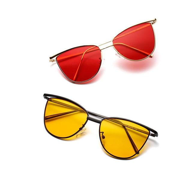 

sunglasses 2021 cat eye vintage brand designer rose gold for women metal reflective flat lens sun glasses female, White;black
