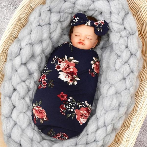 

blankets & swaddling 3pcs set born receiving blanket printed scarf hat hair band children wrap baby cap accessories towel kids clothes