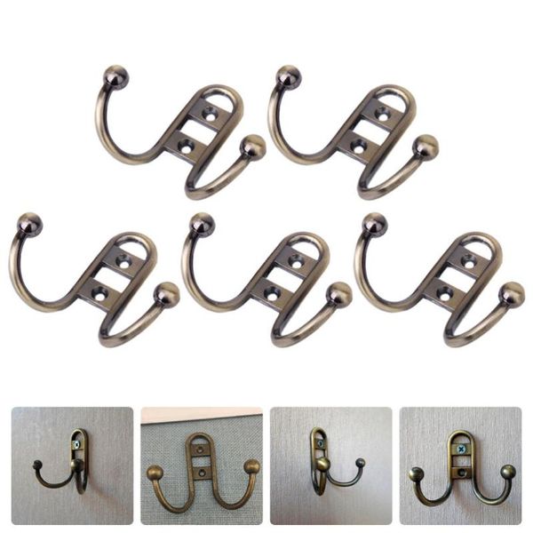 

5pcs chic wall-mounted hooks double head wall organizer zinc alloy & rails