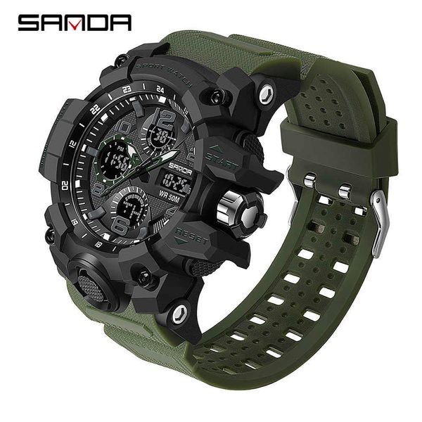 

sanda sports military men's watches waterproof dual display quartz wristwatch for male clock satch relogios masculino 210728, Slivery;brown