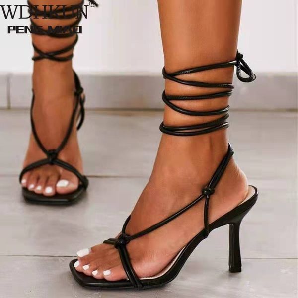 

sandals wdhkun 9cm high heels femmes sandales cross-tied ankle strap summer shoes women 2021 female party pumps 6419, Black