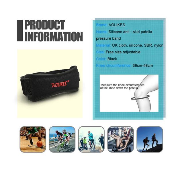 

elbow & knee pads aolikes 1pcs protector soft brace belt adjustable patella tendon strap guard relief, Black;gray