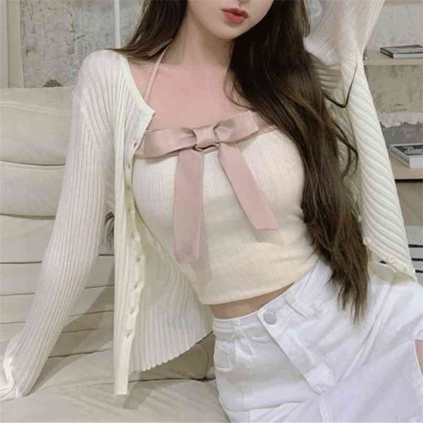 

knitted cardigan coat women summer thin sunscreen sweater gentle wind sweet short outer wear long-sleeved 210529, White